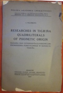 Research in Tigrina Quadriliterals of Phonetic Origin, Izaak Wajnberg